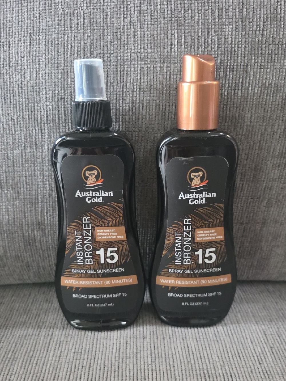 Australian Gold Instant Bronzer SPF 15 Spray Gel Sunscreen, 2 Bottles, 8oz Each.
